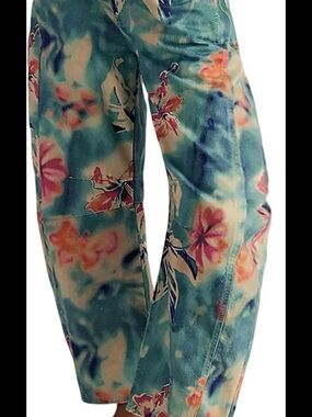 Free People Floral Barrel Jeans